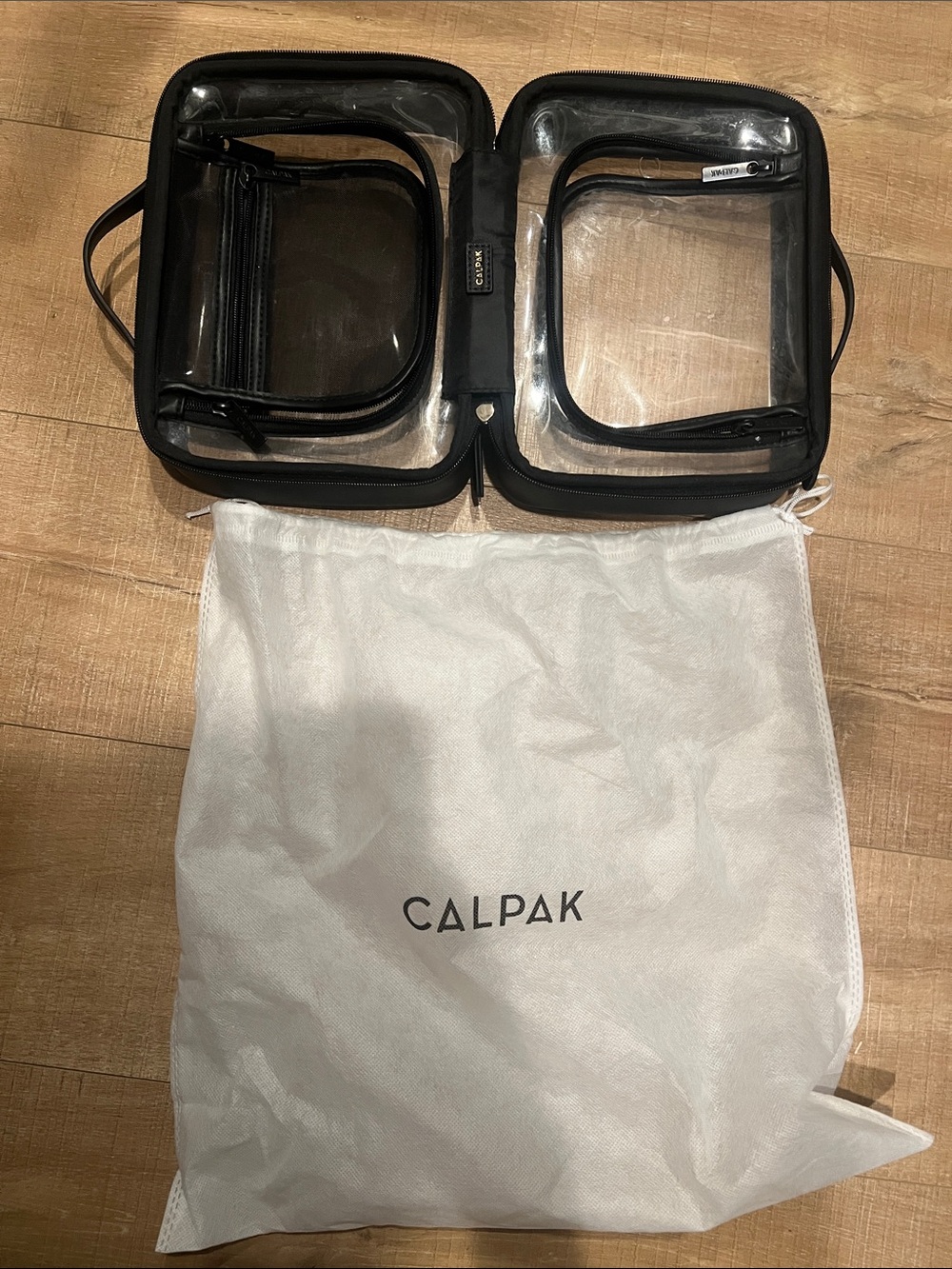 Calpak Clear Double Cosmetic Case with Black Trim